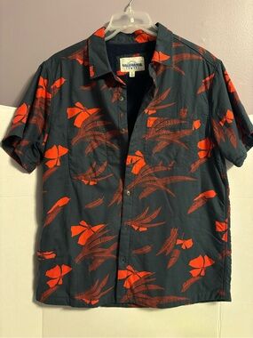 California Cowboy High Water Shirt Men’s M Blue Red Hawaiian Floral Fleece Lined